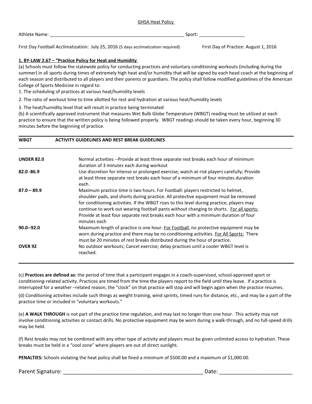 GHSA Heat Policy