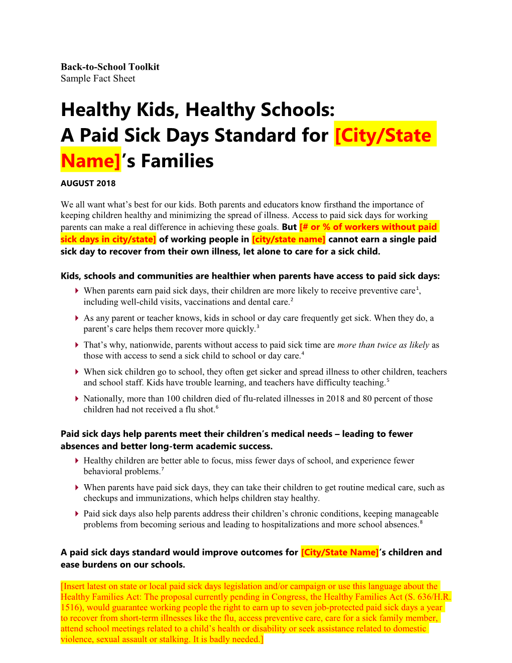 A Paid Sick Days Standard for City/State Name S Families