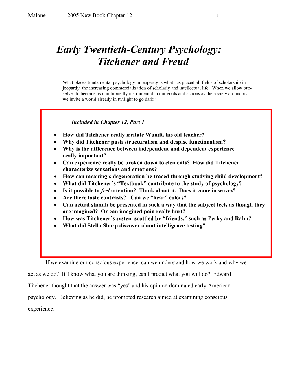 Modern Times: Early Twentieth-Century Psychology