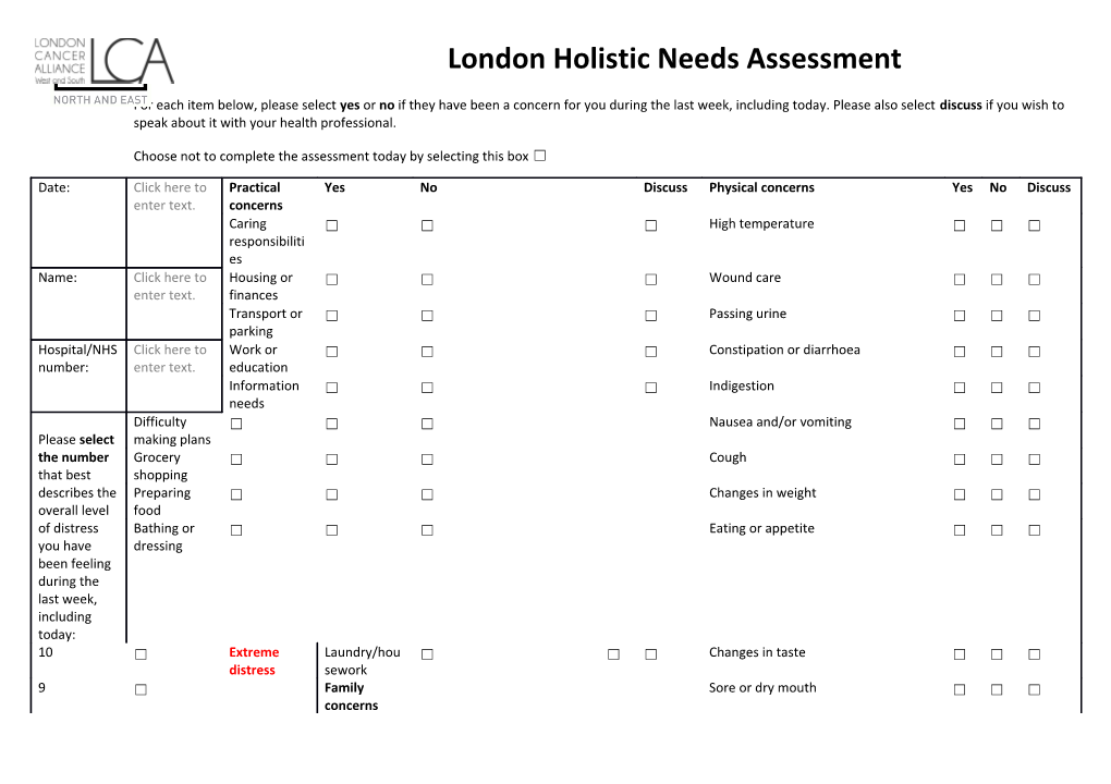 During My Holistic Needs Assessment, These Issues Were Identified and Discussed