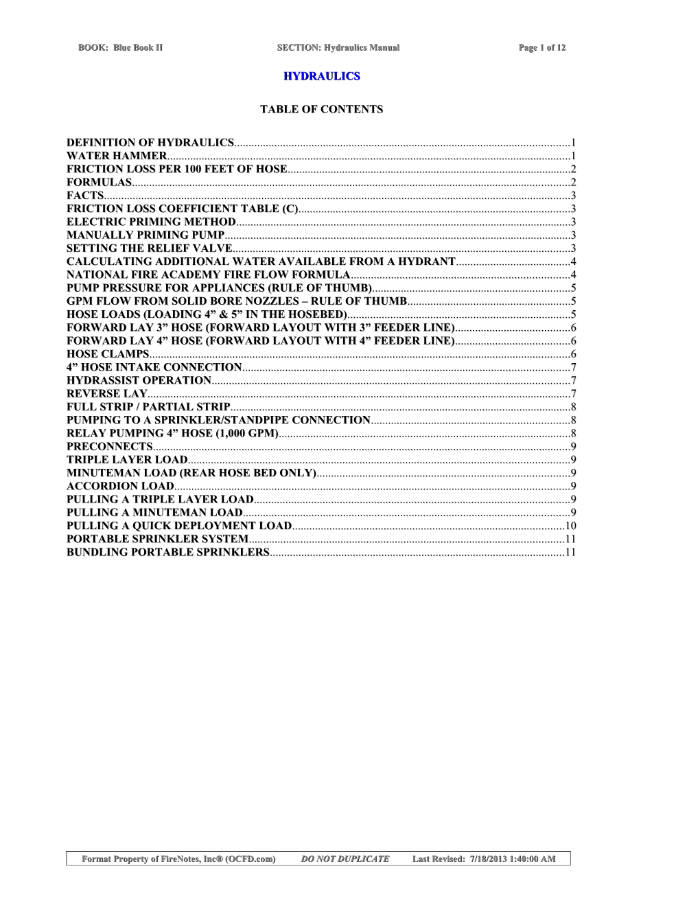 BOOK: Blue Book II SECTION: Hydraulics Manual Page 1 of 10