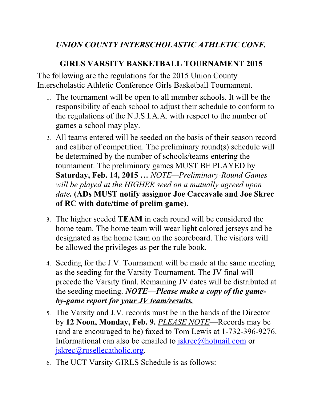 Union County Interscholastic Athletic Conf. Girls Varsity Basketball Tournament 2015