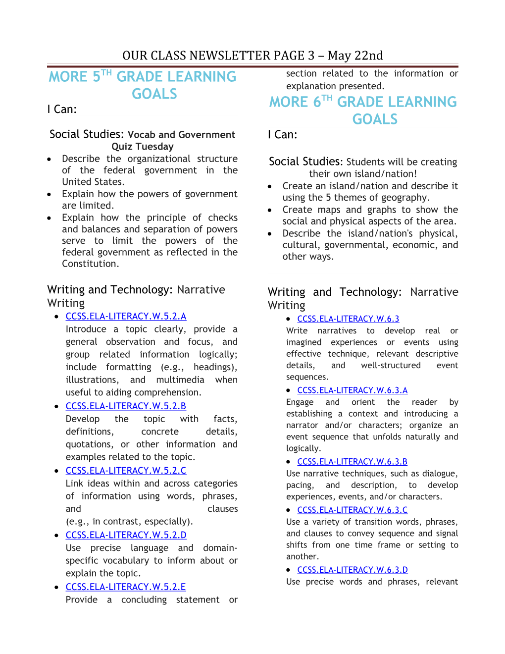 OUR CLASS NEWSLETTER PAGE 3 May 22Nd