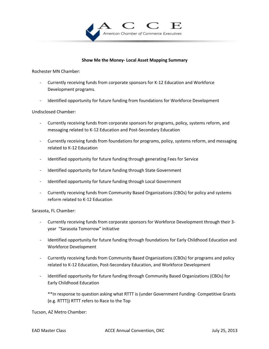 Show Me the Money- Local Asset Mapping Summary