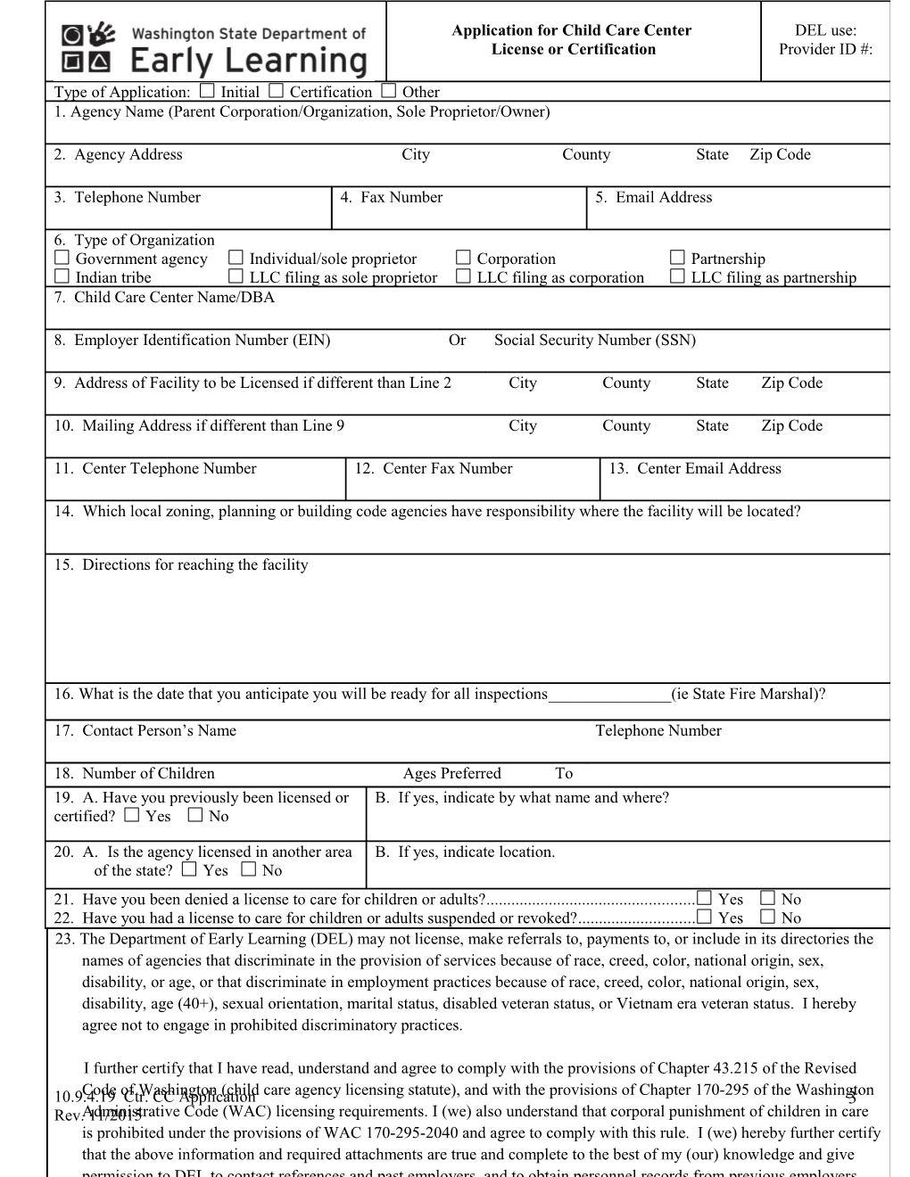 Center & School-Age Licensing Application