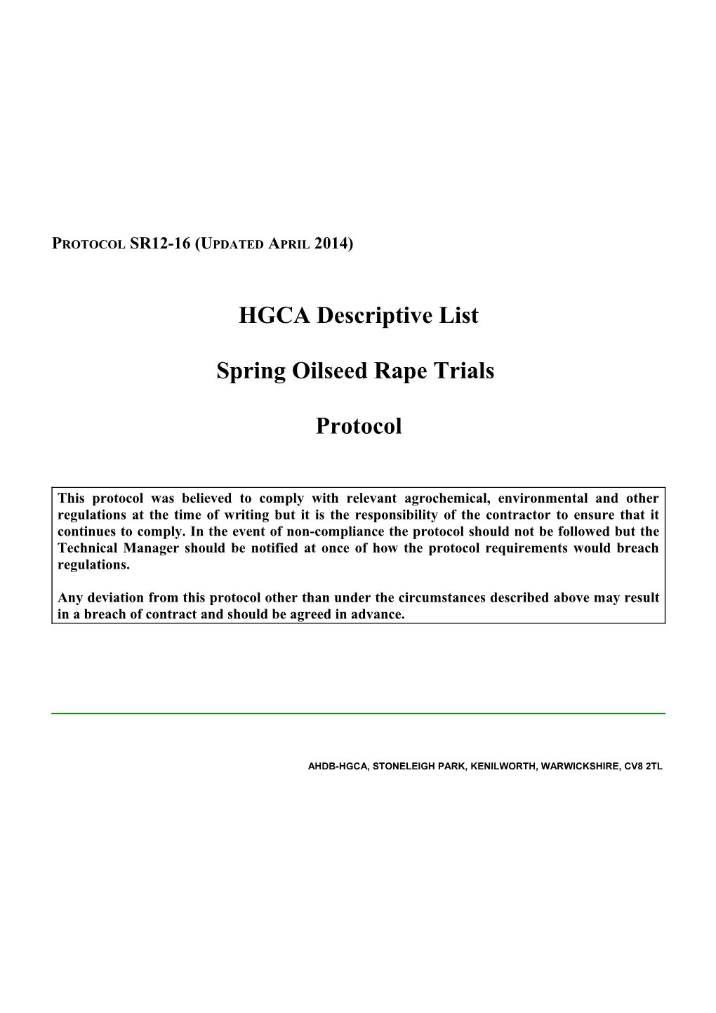 Spring Oilseed Rape RL Protocol