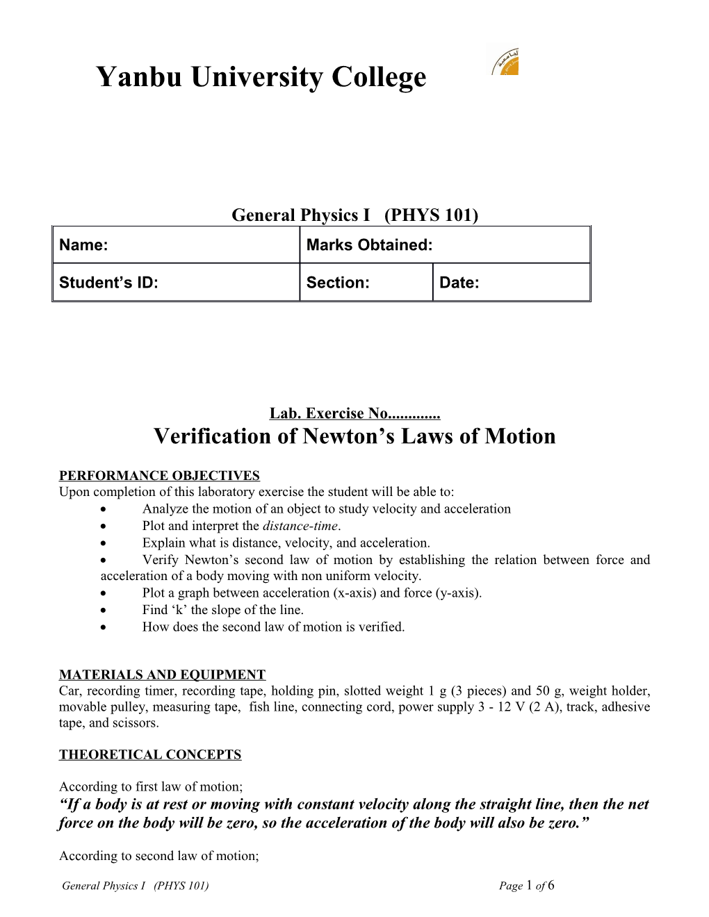 Verification of Newton S Laws of Motion