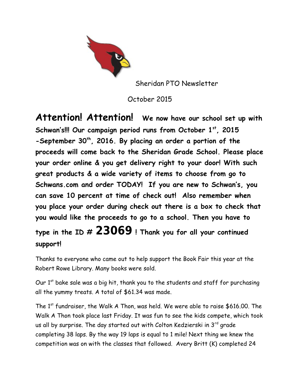 Sheridan PTO Newsletter