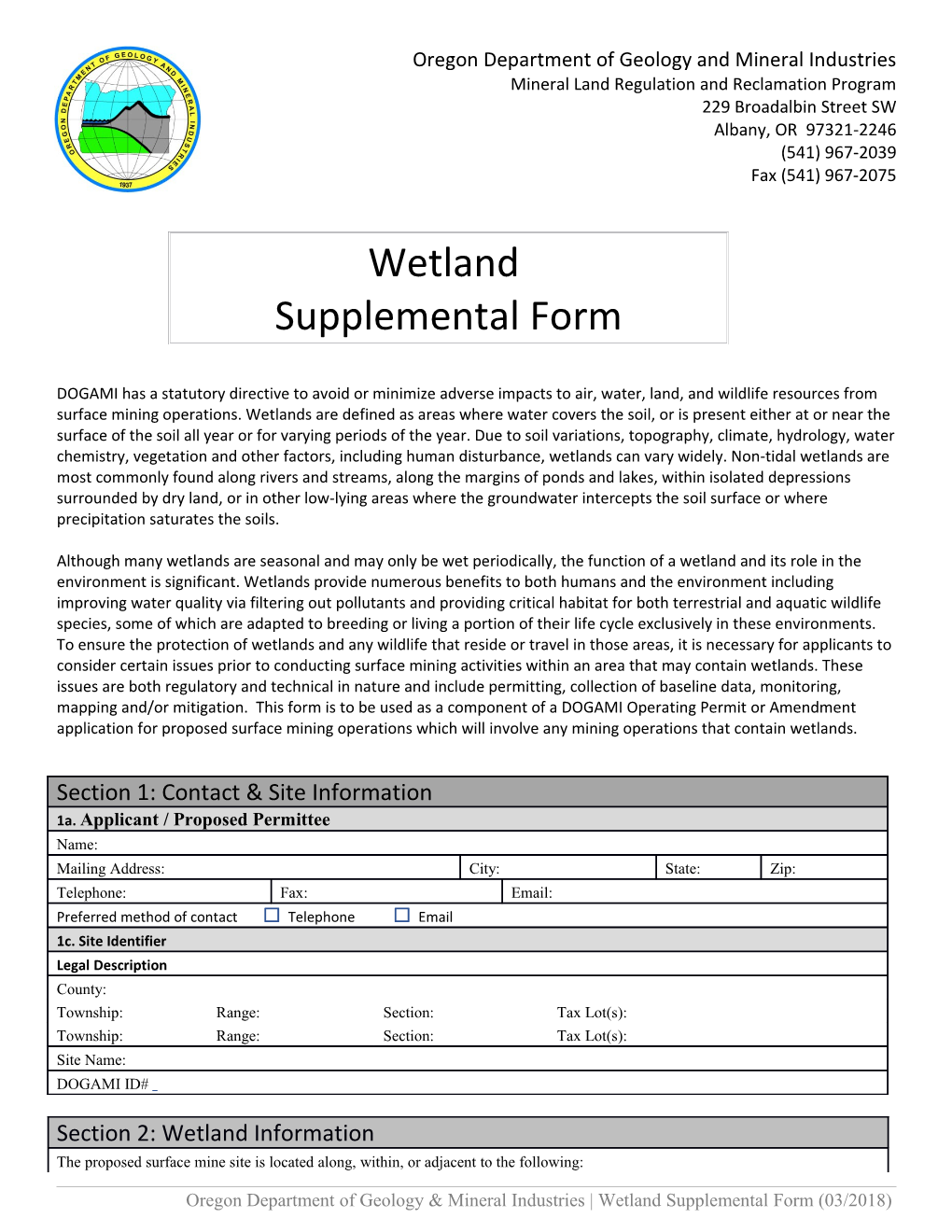 Wetland Supplemental Form