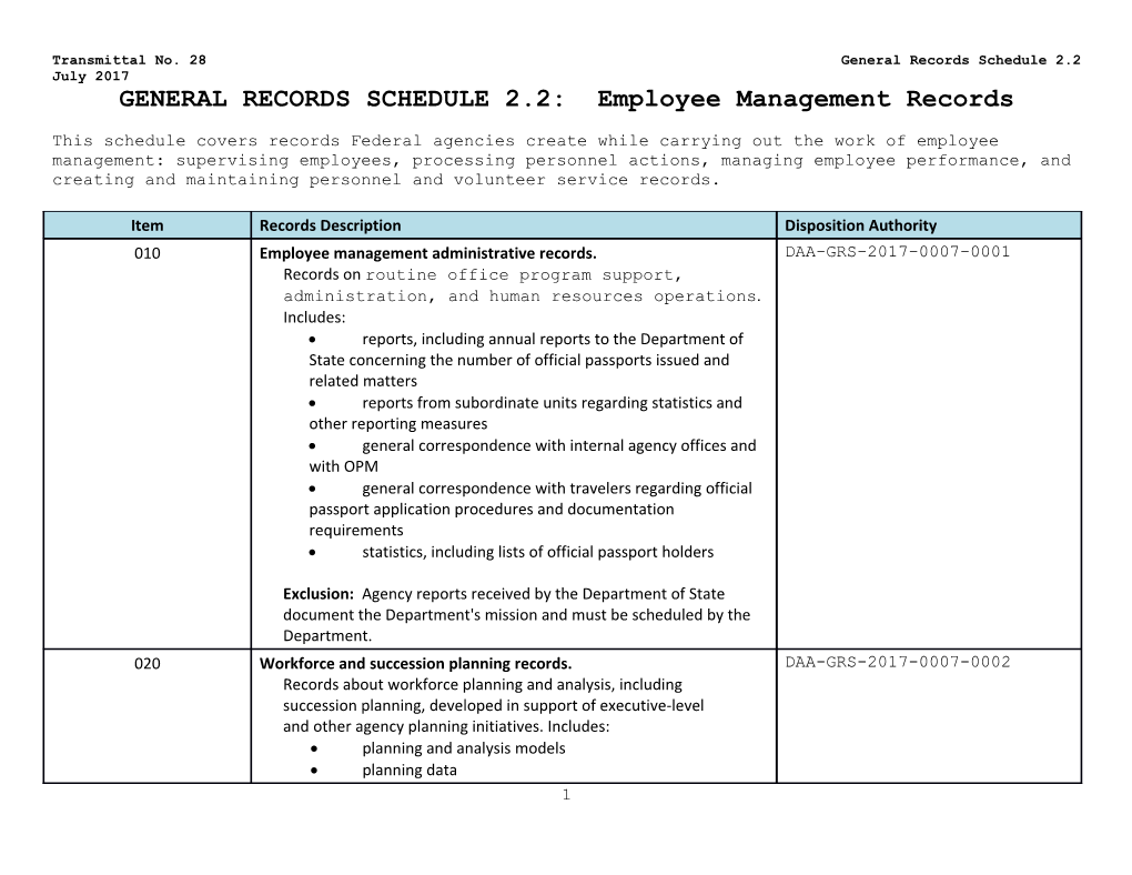 GENERAL RECORDS SCHEDULE2.2: Employee Management Records