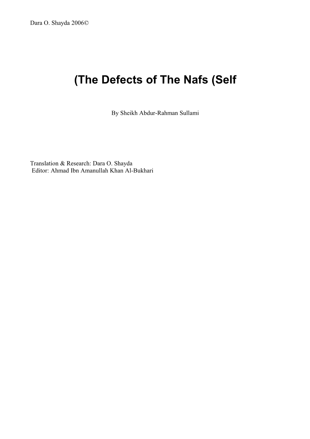 The Defects of the Nafs (Self)