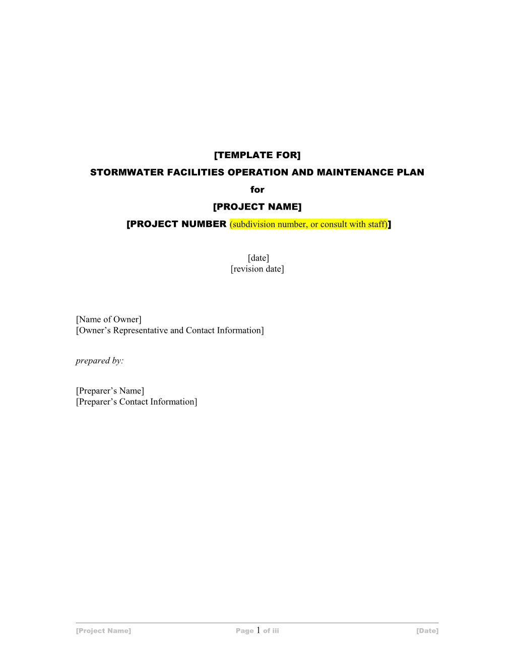 Stormwater Facilities Operation and Maintenance Plan