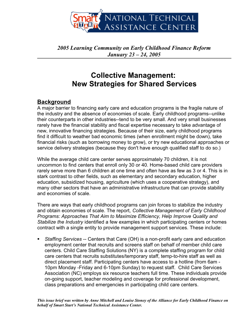 2004 Learning Community on Early Care & Education Finance Reform