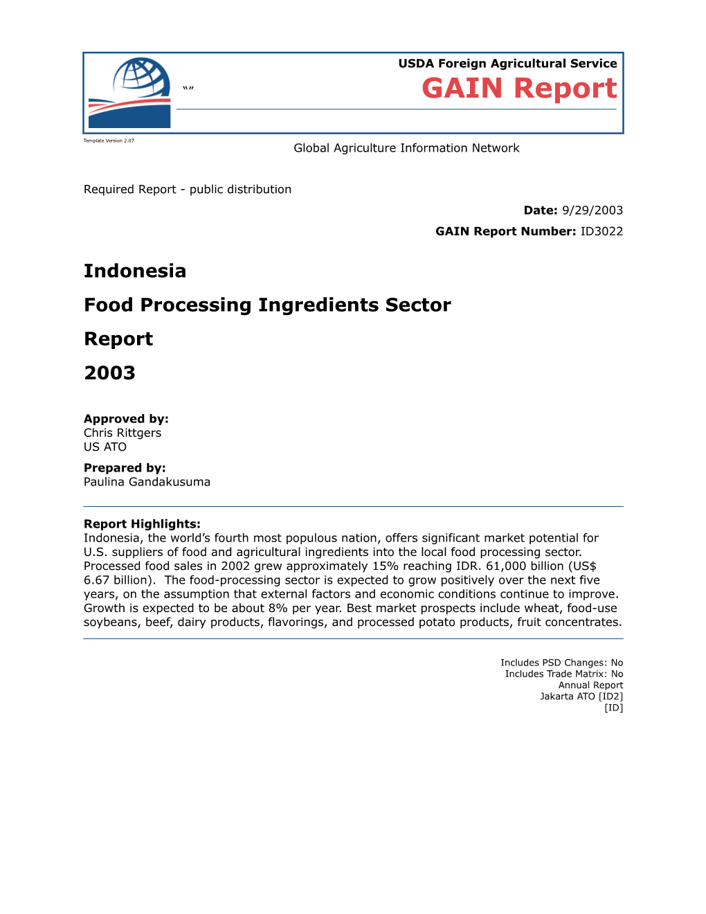 Food Processing Report 2003