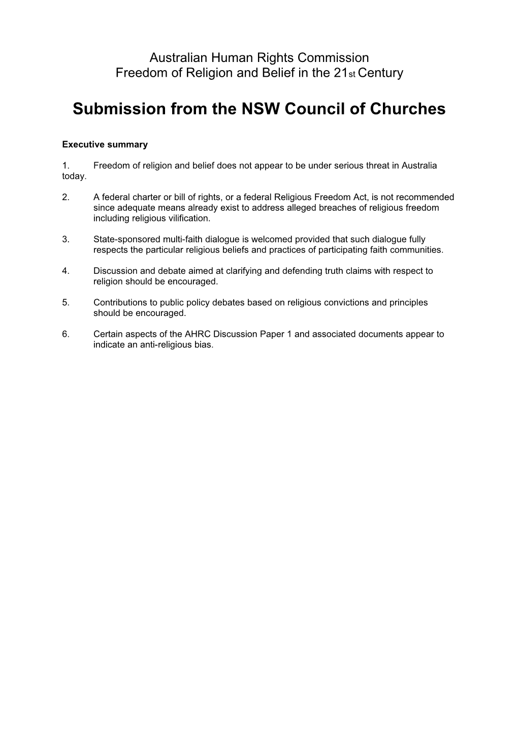 Submission from the NSW Council of Churches