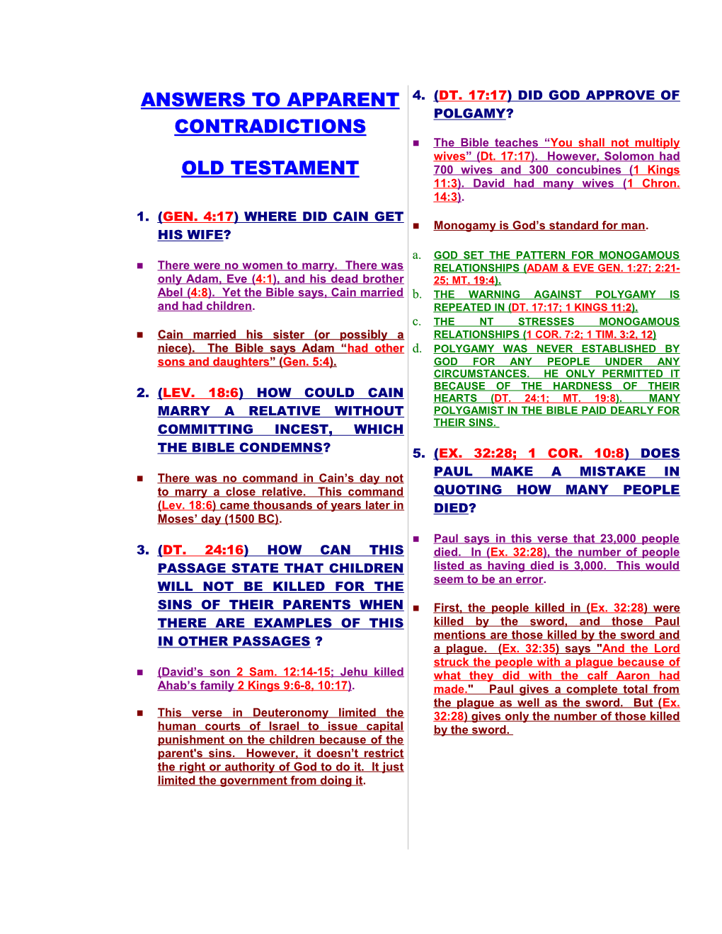Apparent Contradictions in the Bible