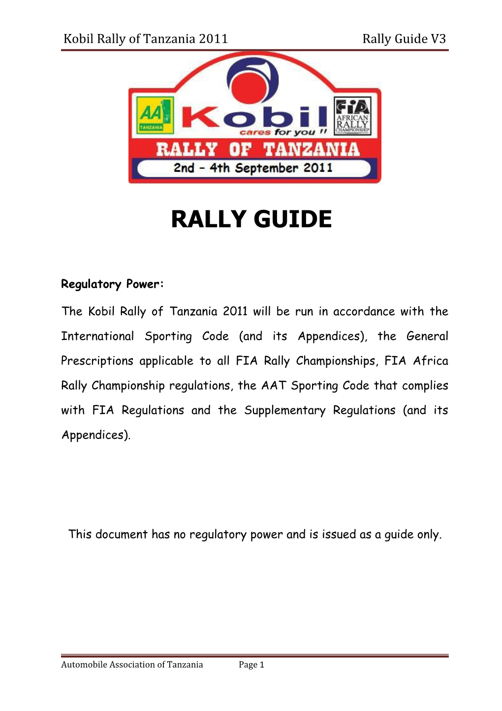 Kobil Rally of Tanzania 2011 Rally Guide V3