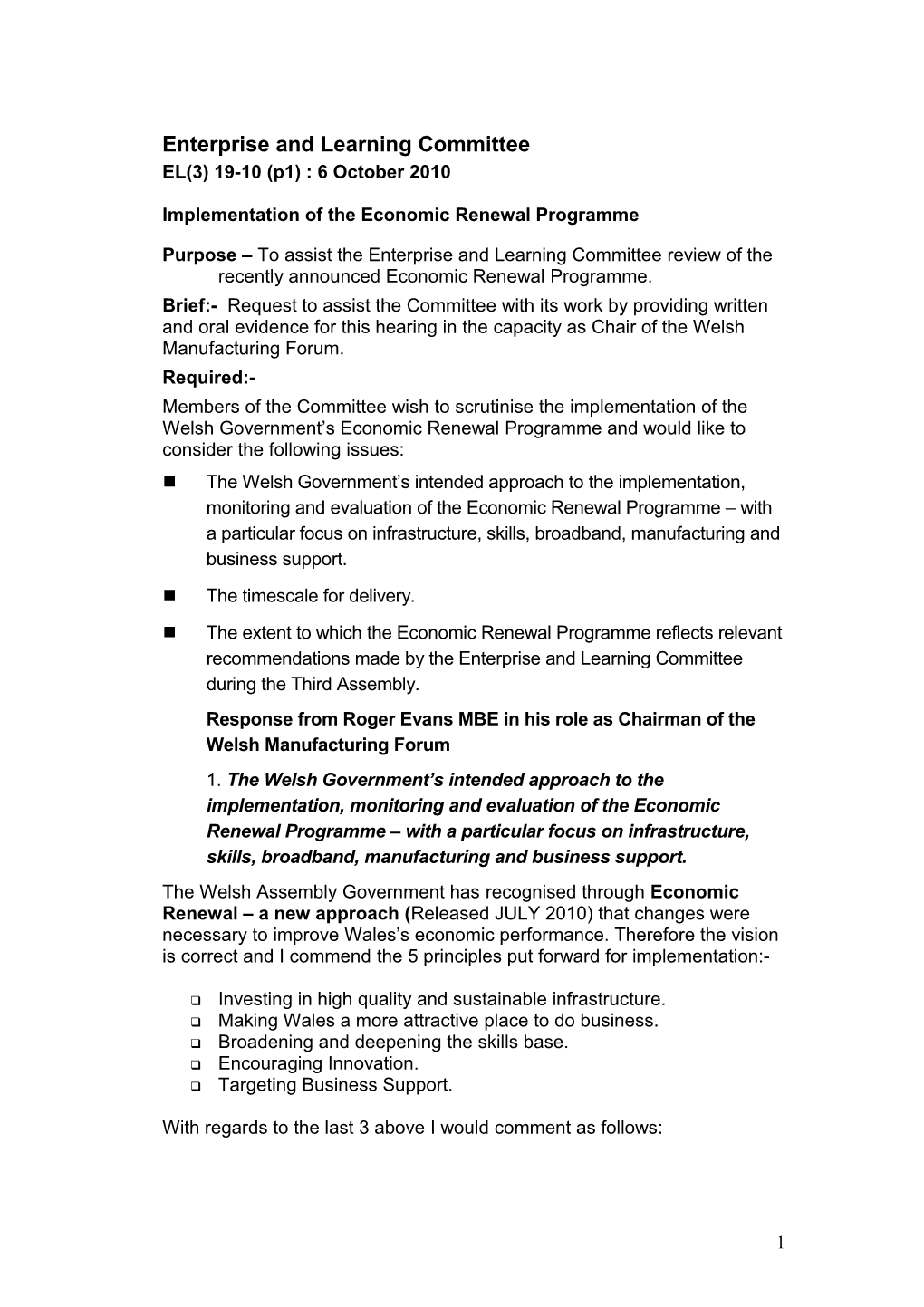 EL(3)-19-10 Paper 1 Implementation of the ERP - Welsh Manufacturing Forum (Word, 41KB)