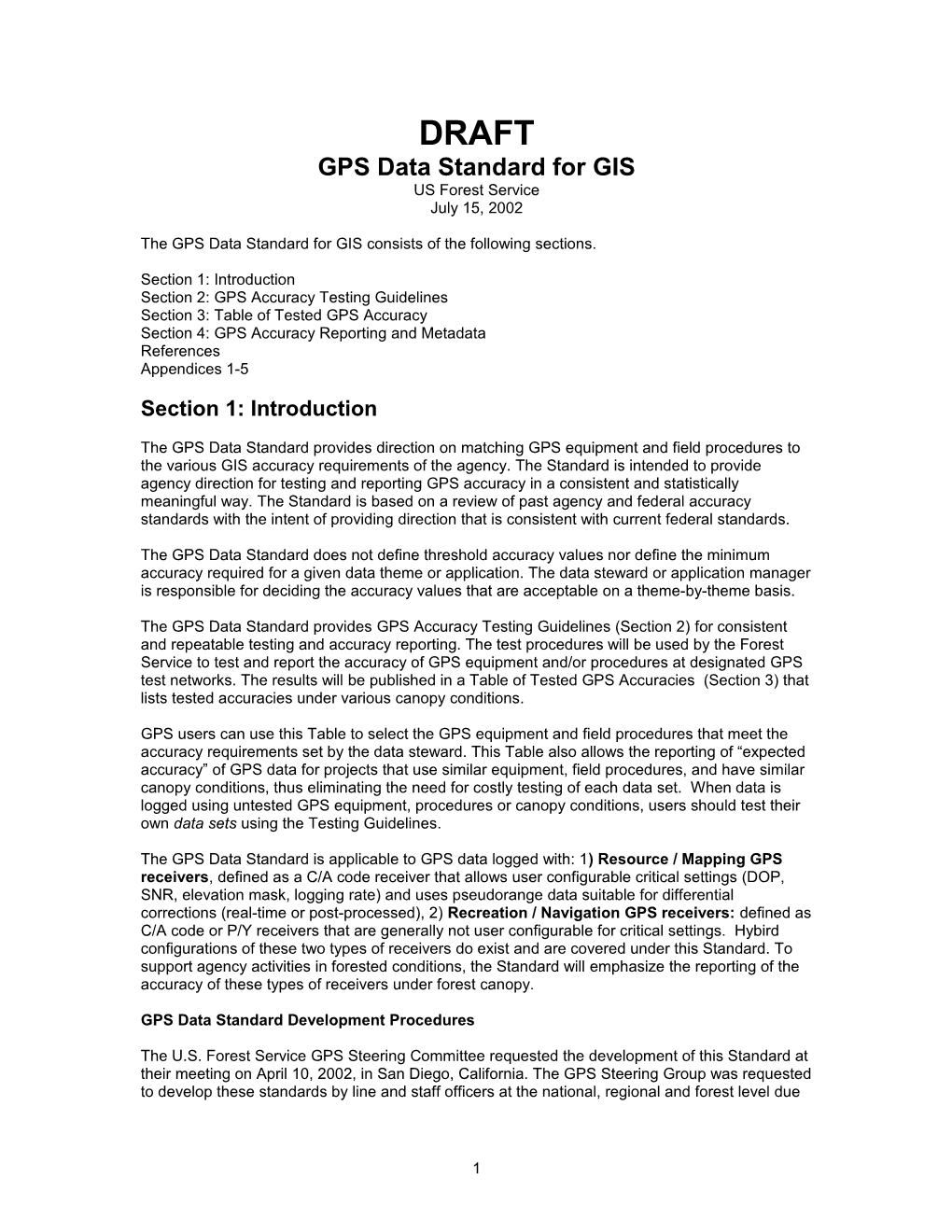USFS GPS Data Standard for GIS