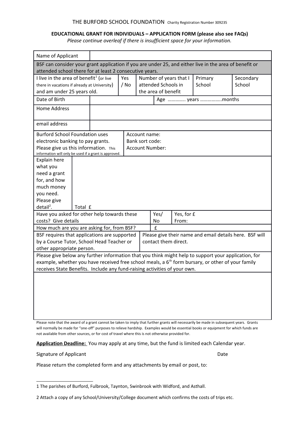 EDUCATIONAL GRANT for INDIVIDUALS APPLICATION FORM (Please Also See Faqs)