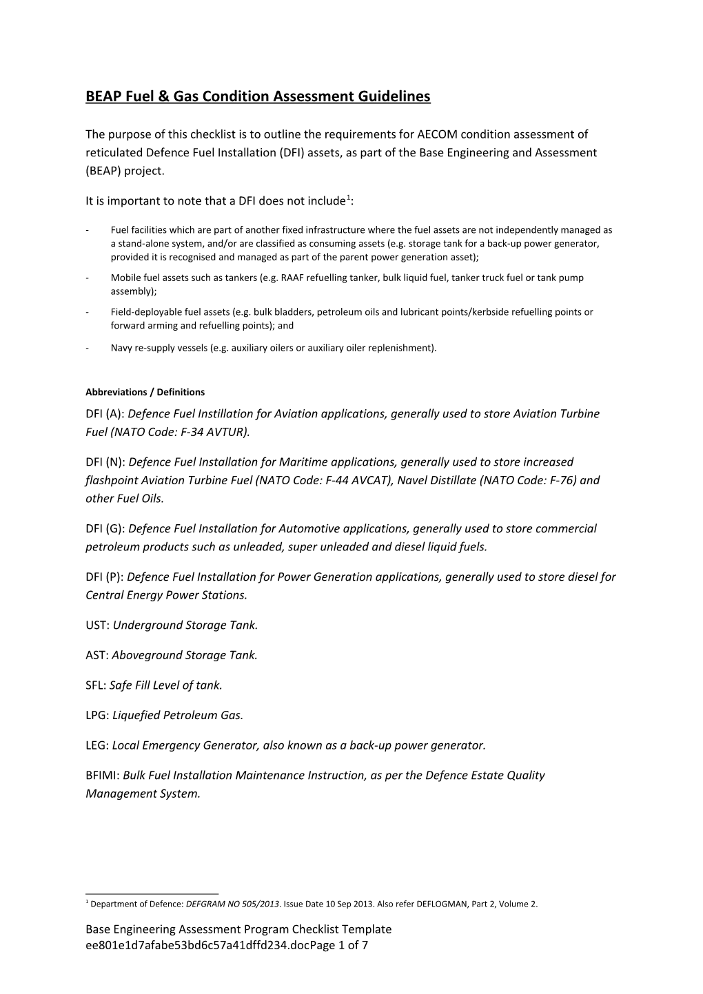 BEAP Fuel & Gas Condition Assessment Guidelines