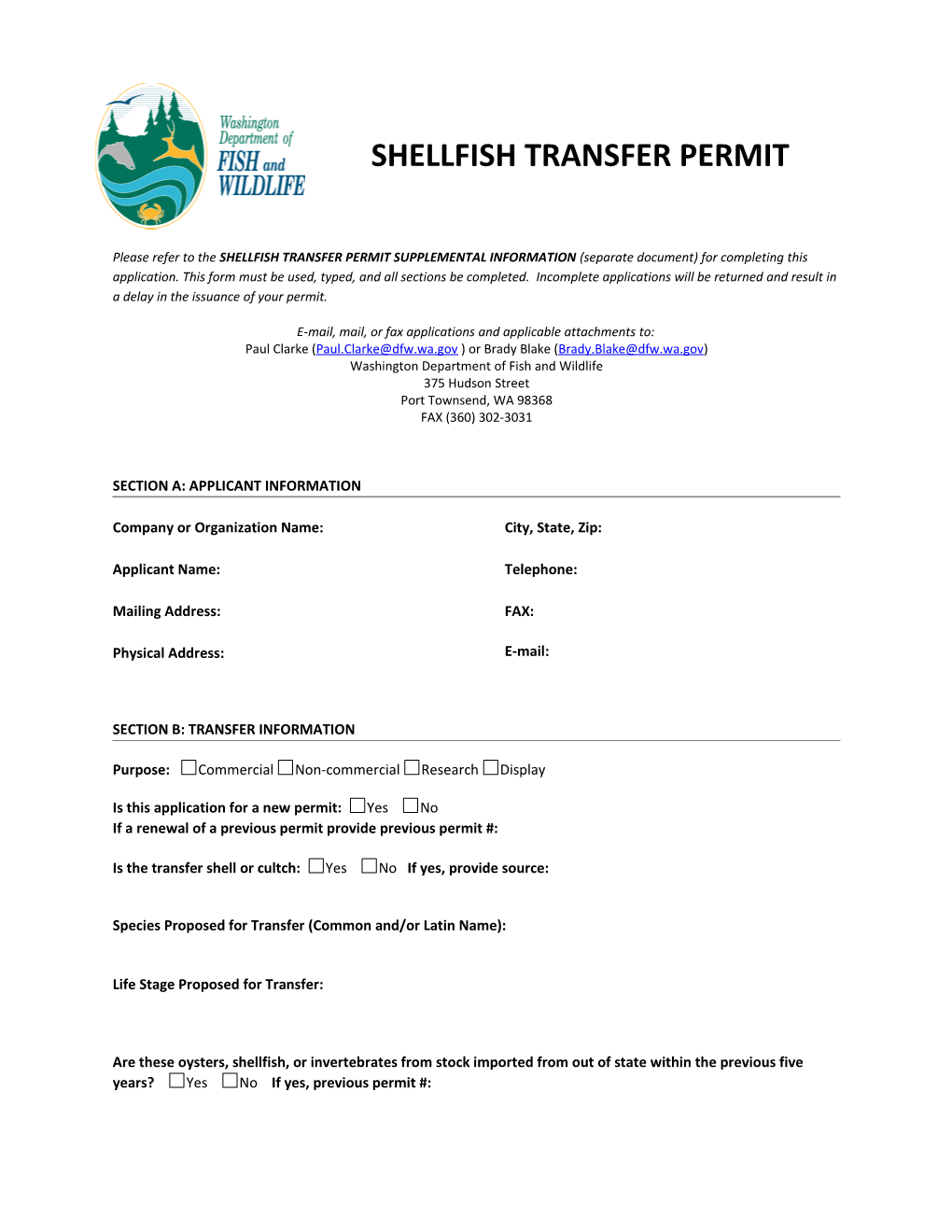 Shellfish Transfer Permit