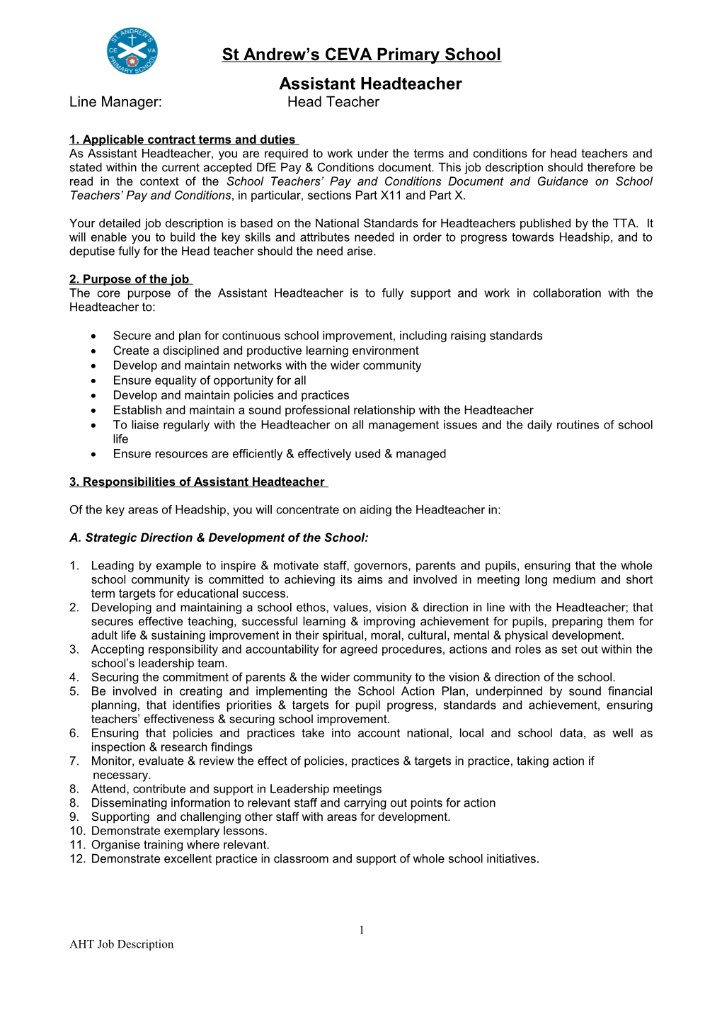 As Deputy Head Teacher, You Are Required to Work Under the Terms and Conditions for Head