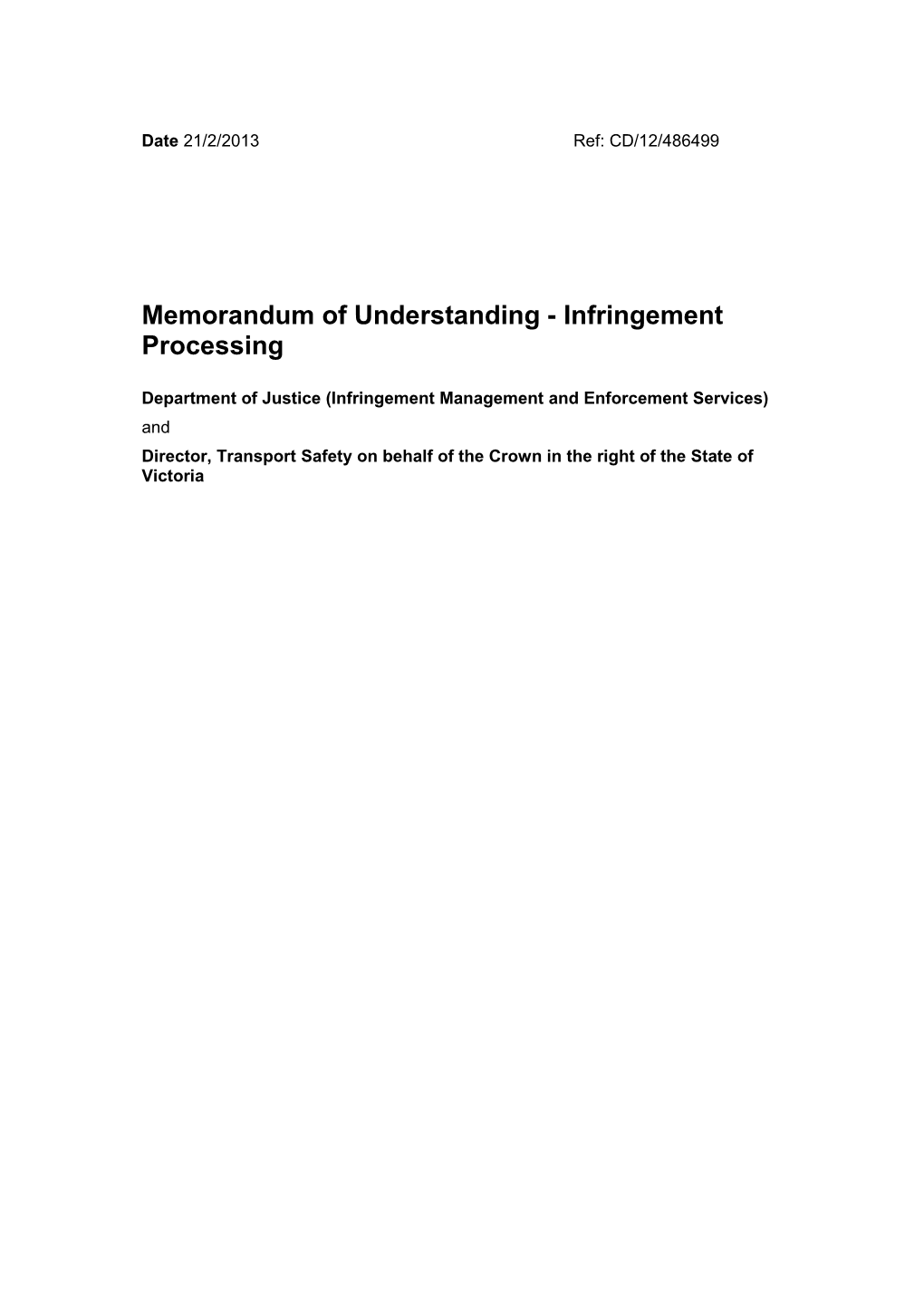 Memorandum of Understanding - Department of Justice and TSV