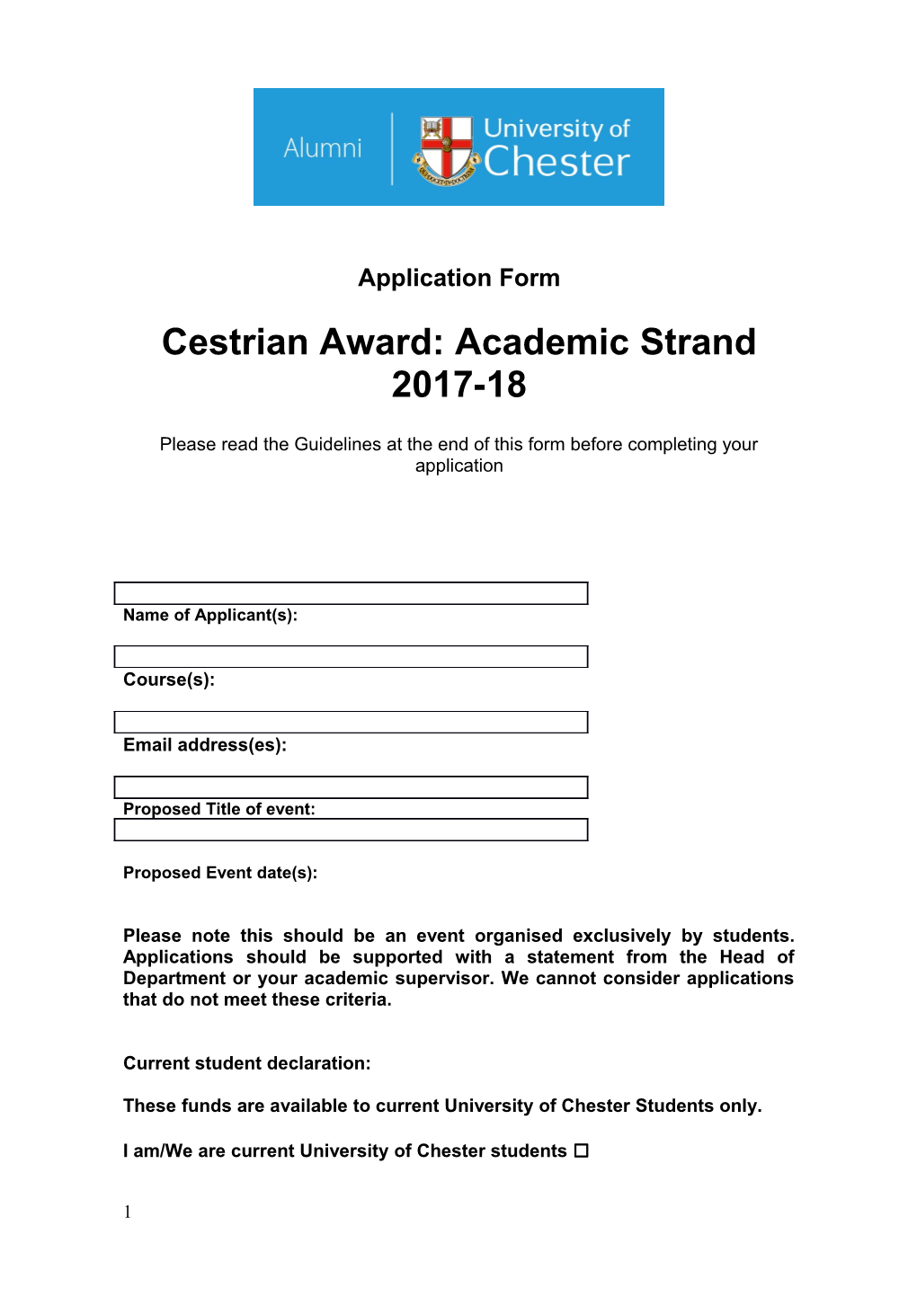 Cestrian Academic Award Application Form 2017-18
