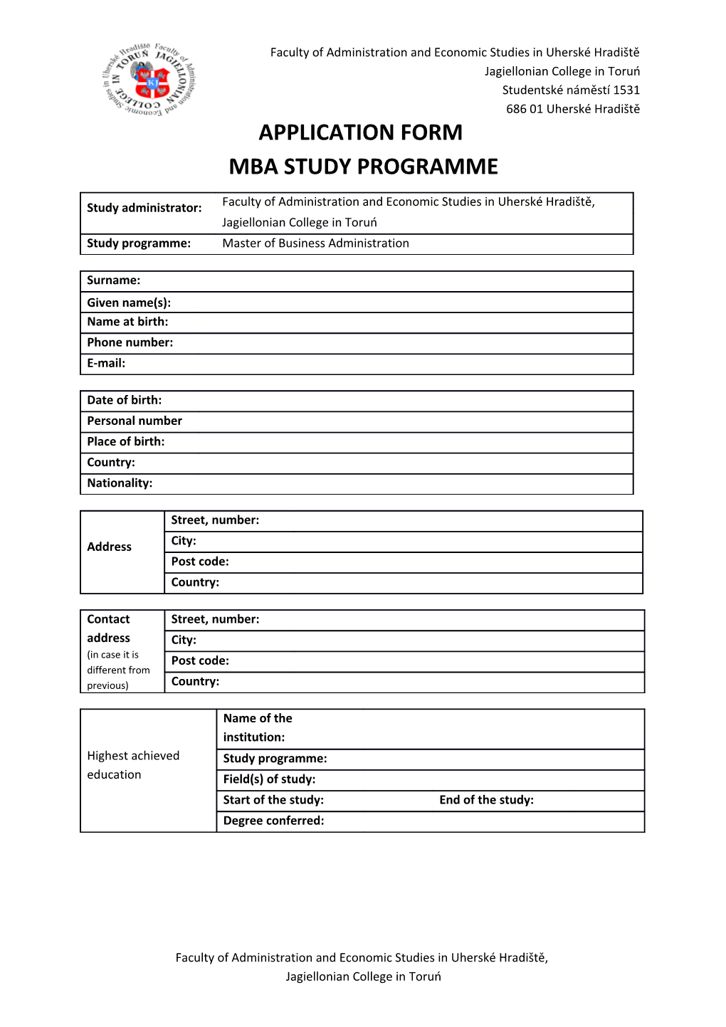 Příhláška Ke Studiu MBA