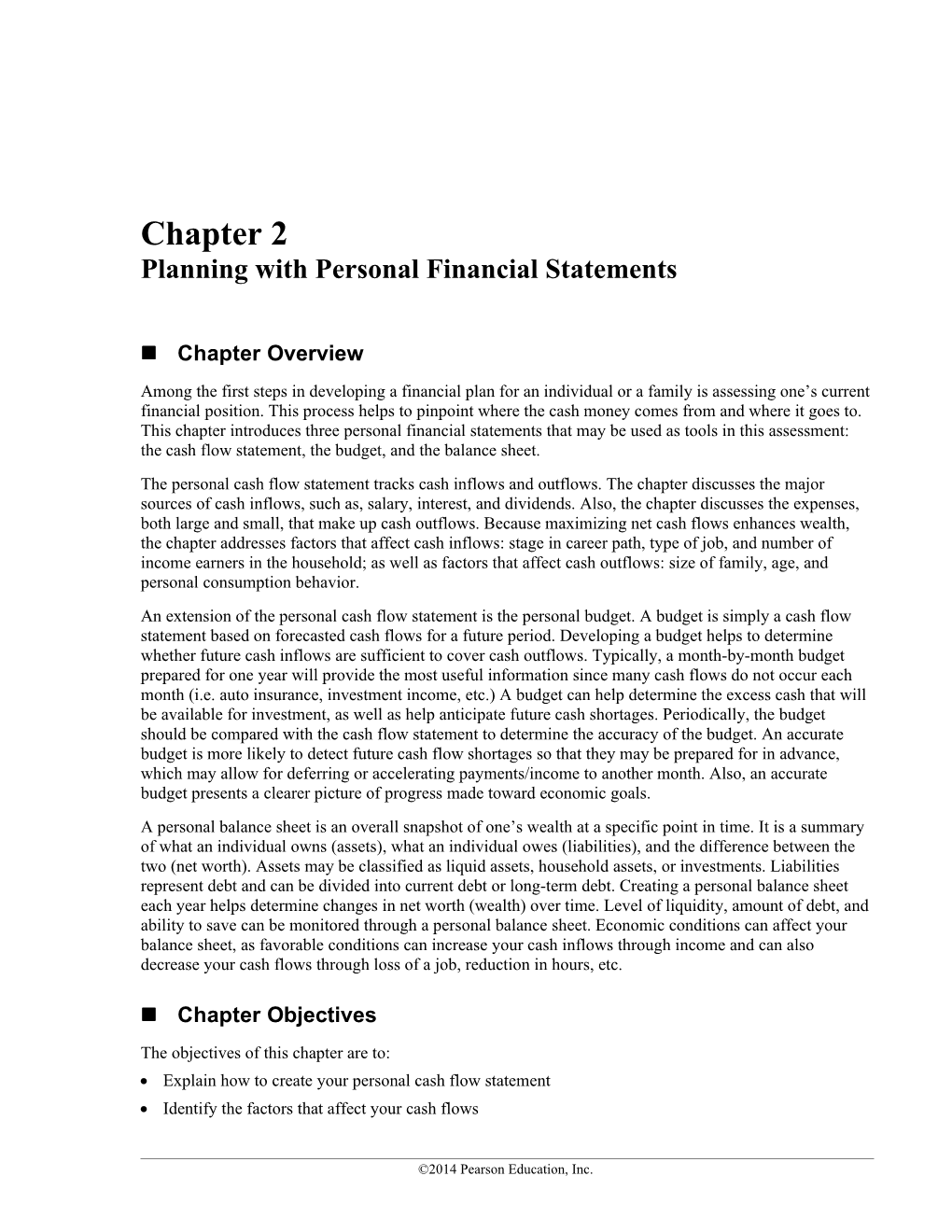 Chapter 2 Planning with Personal Financial Statements
