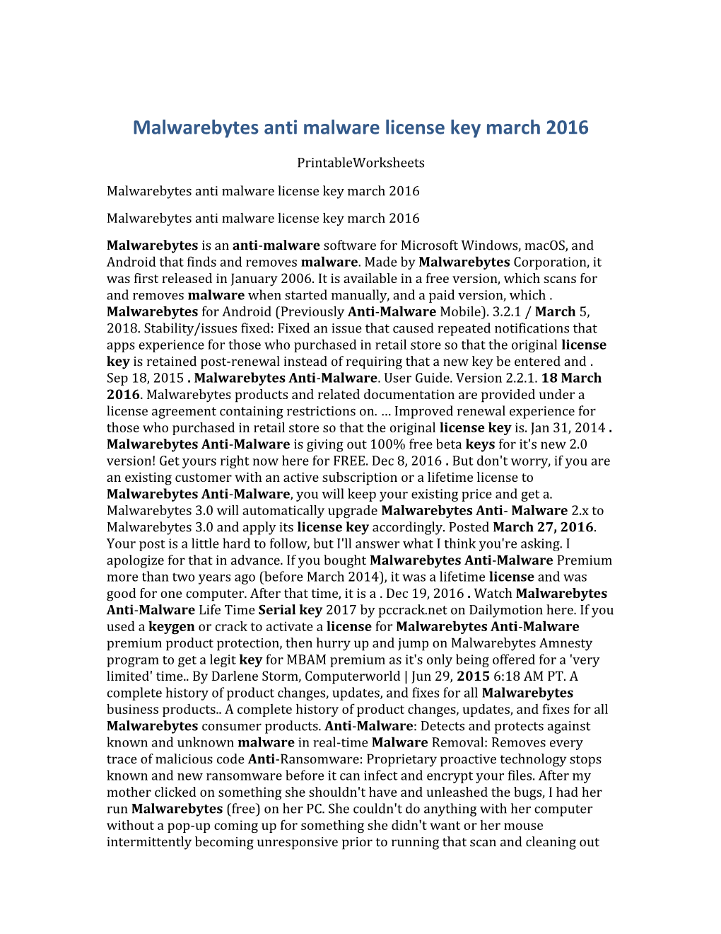 Malwarebytes Anti Malware License Key March 2016