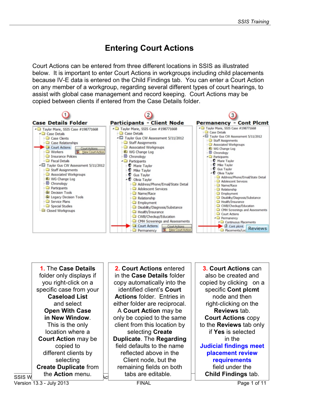 Creating a New Court Action from the Case Details and Participants Folders