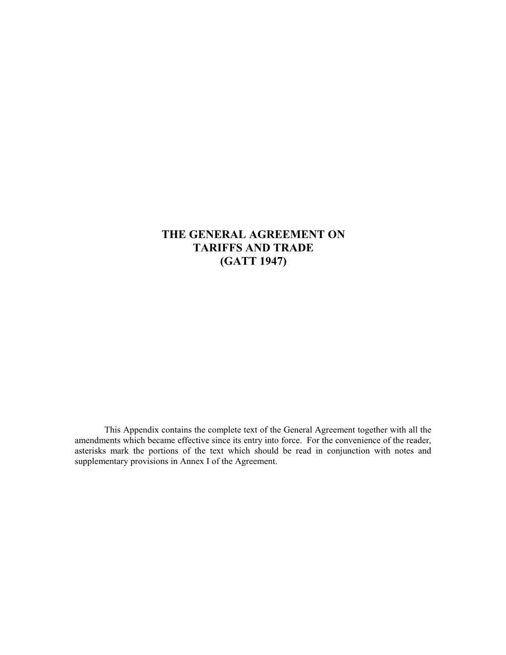 The General Agreement On