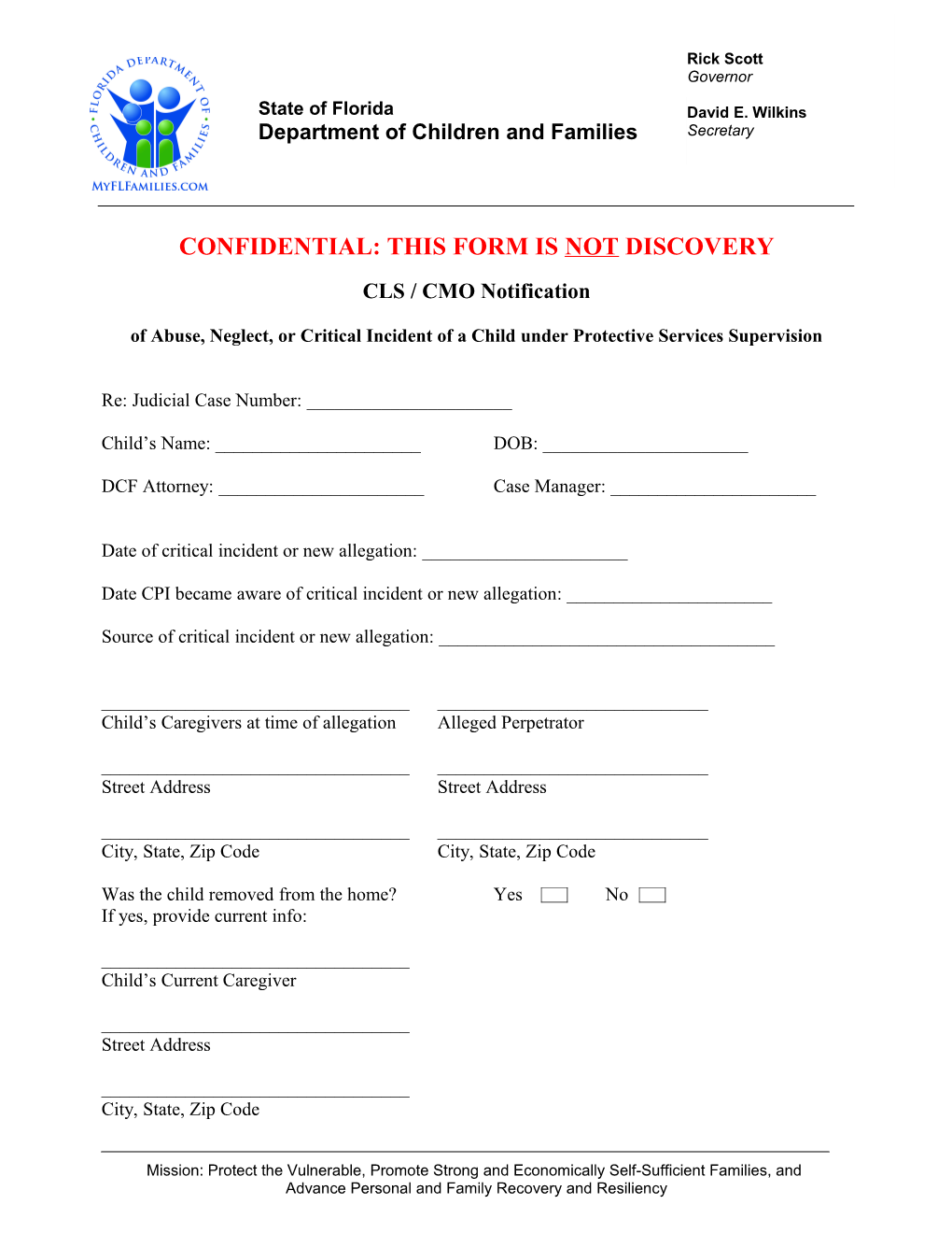 Confidential: This Form Is Not Discovery