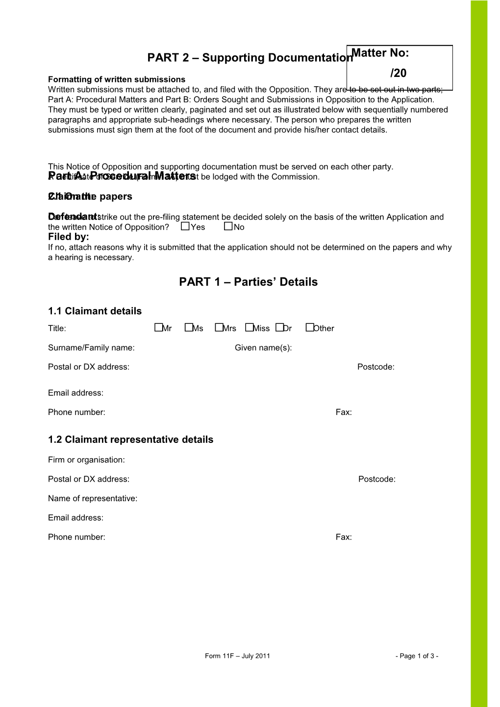 Notice of Opposition to Strike out a Pre-Filing Statement