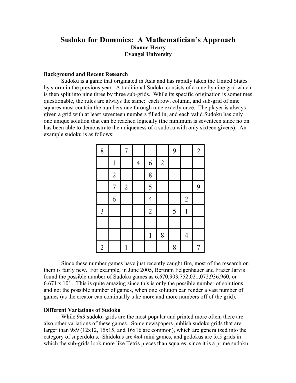 Sudoku for Dummies: a Mathematician S Approach