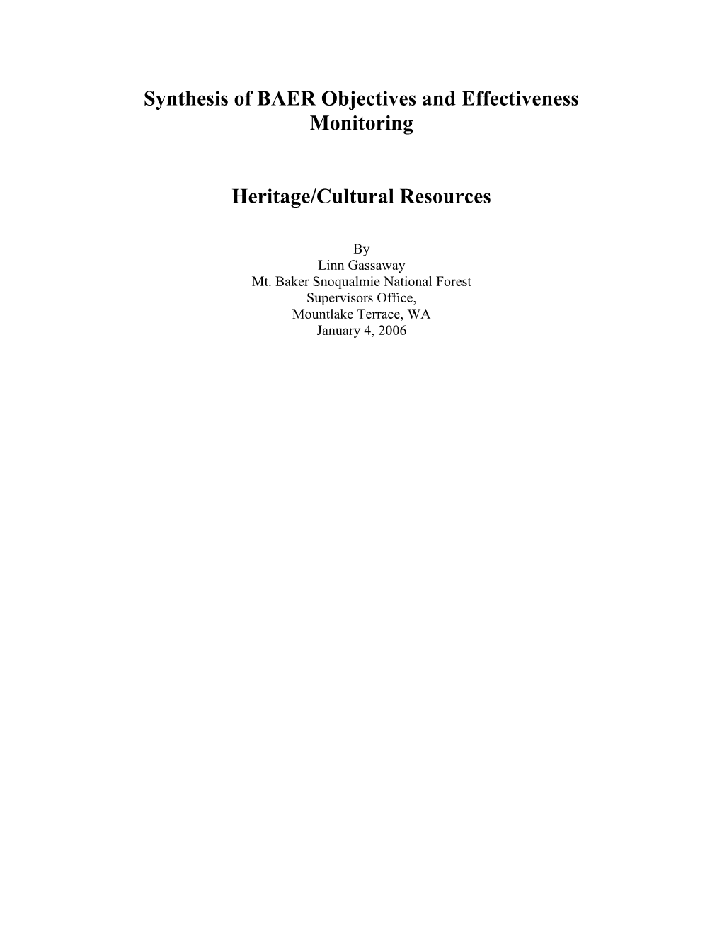 Heritage/Cultural Resources