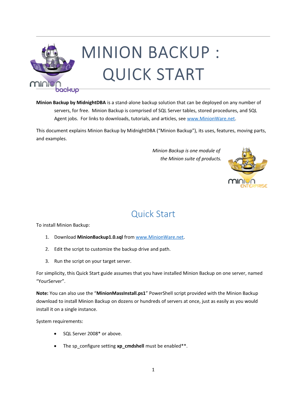 Minion Backup : Quick Start