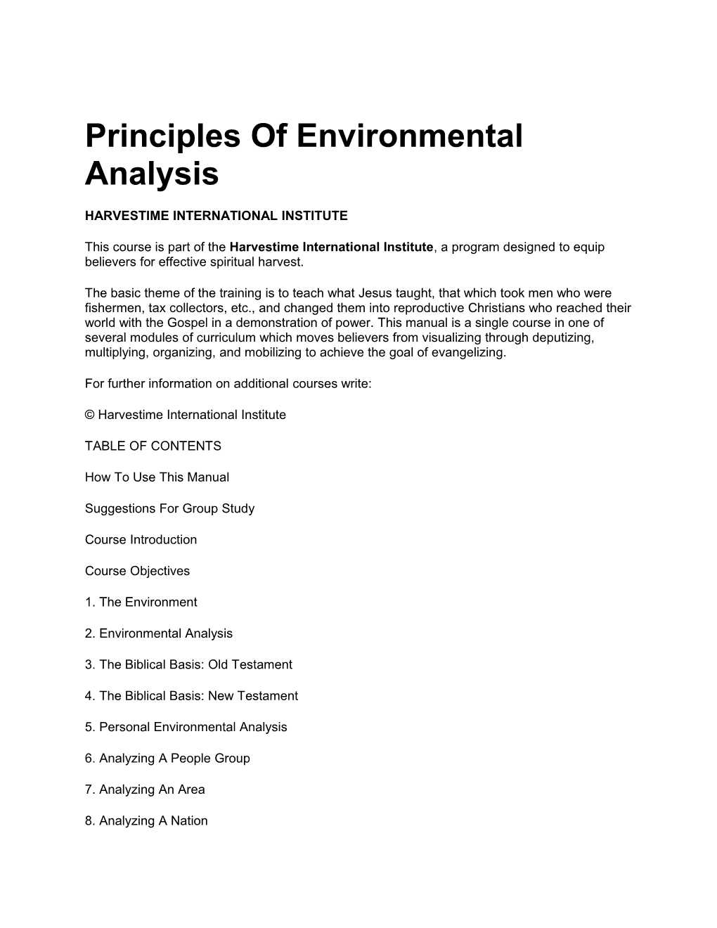 Principles of Environmental Analysis