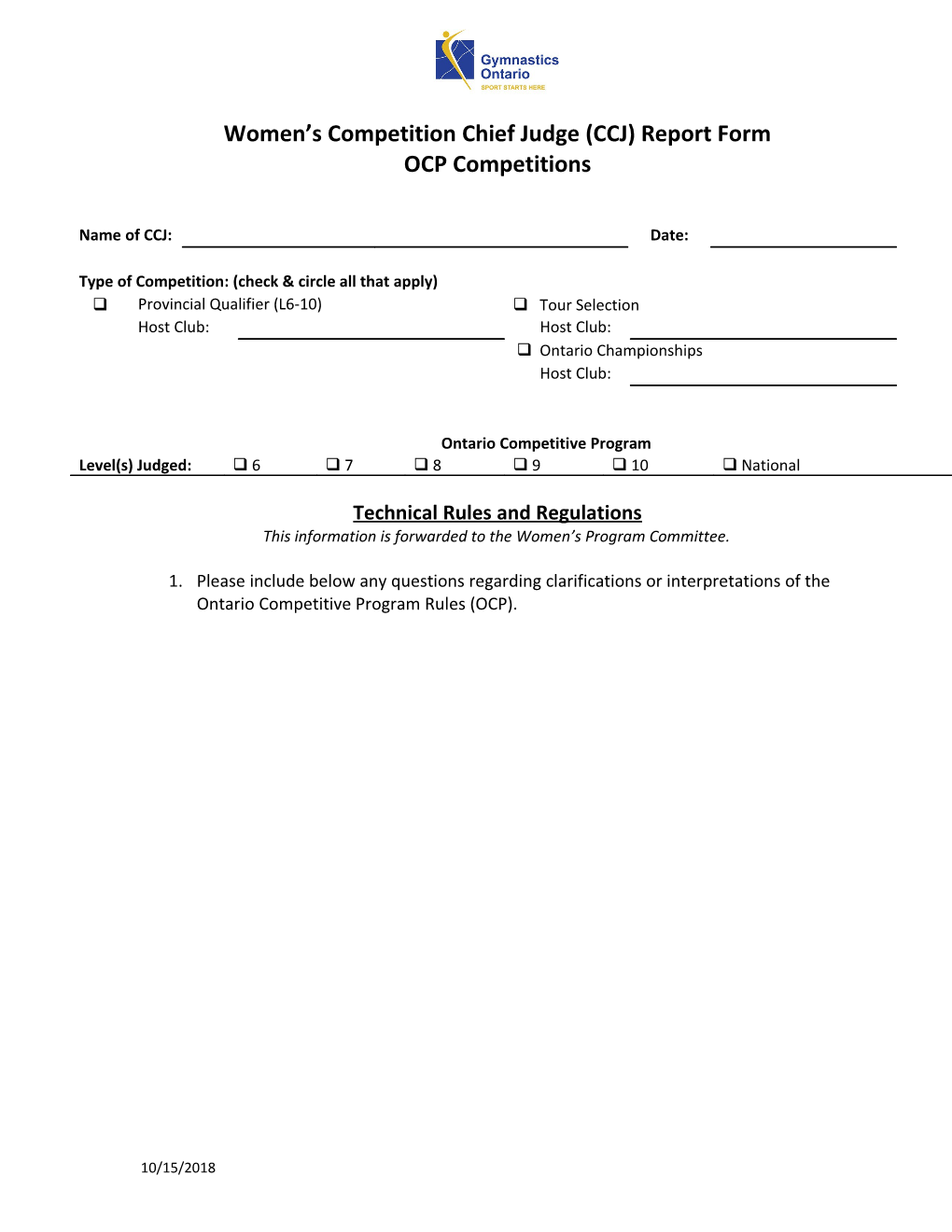 Women S Competition Report Form