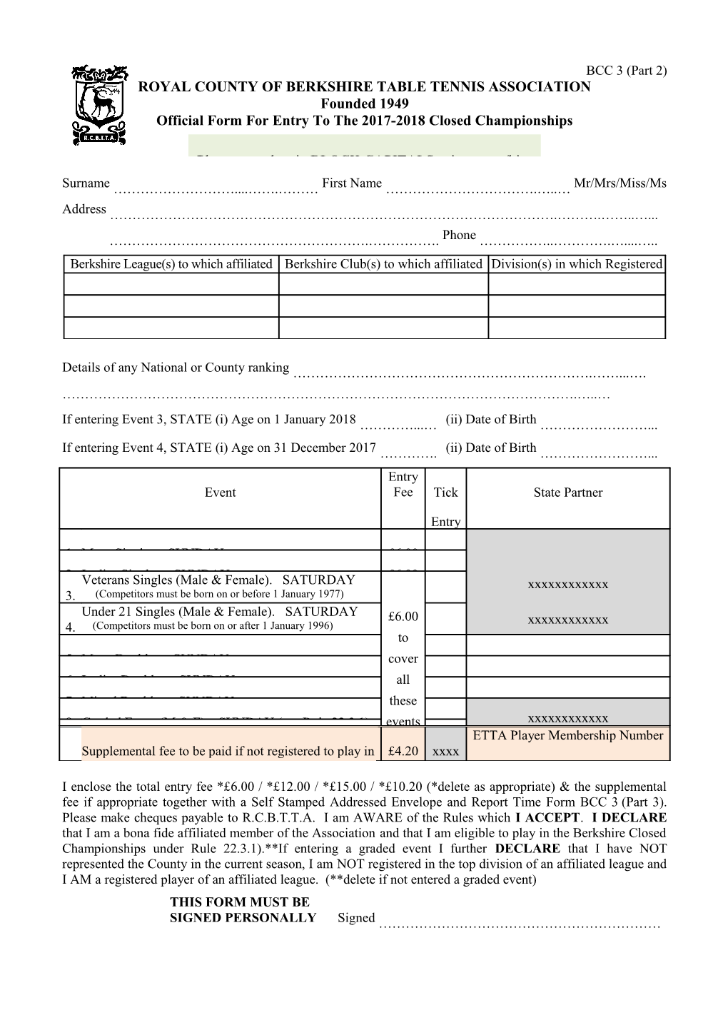 Royal County of Berkshire Table Tennis Association