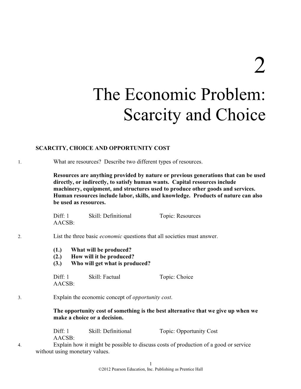 Sample Questions for Case & Fair, Principles of Economics, 6Th Edition