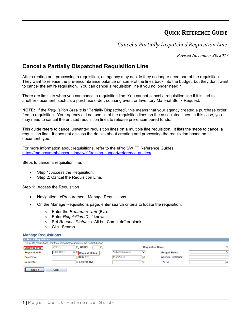 Cancel a Partically Dispatched Req Line