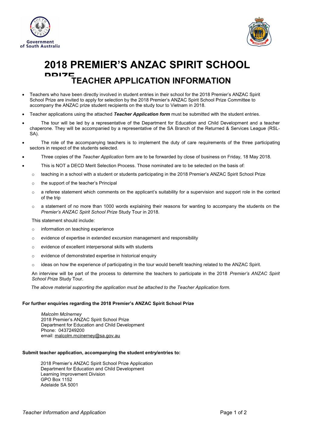 Teacher Application Information