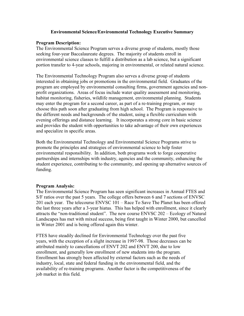 2000-01 Program Planning and Assessment Report