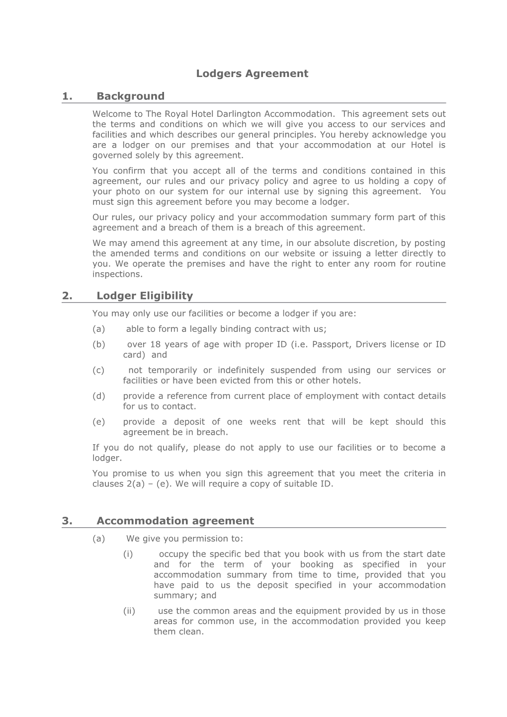 Lodgers Agreement