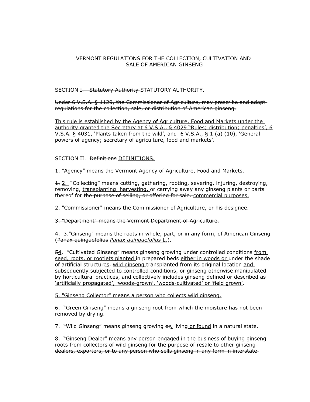 Vermont Regulations for the Collection, Cultivation And
