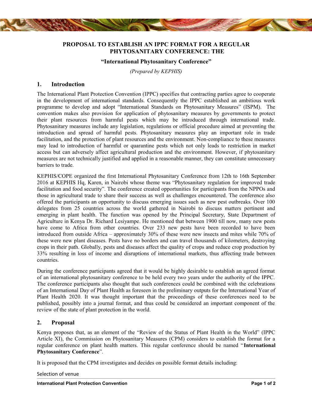 Proposal to Establish an IPPC Format for a Regular Phytosanitary Conference: The