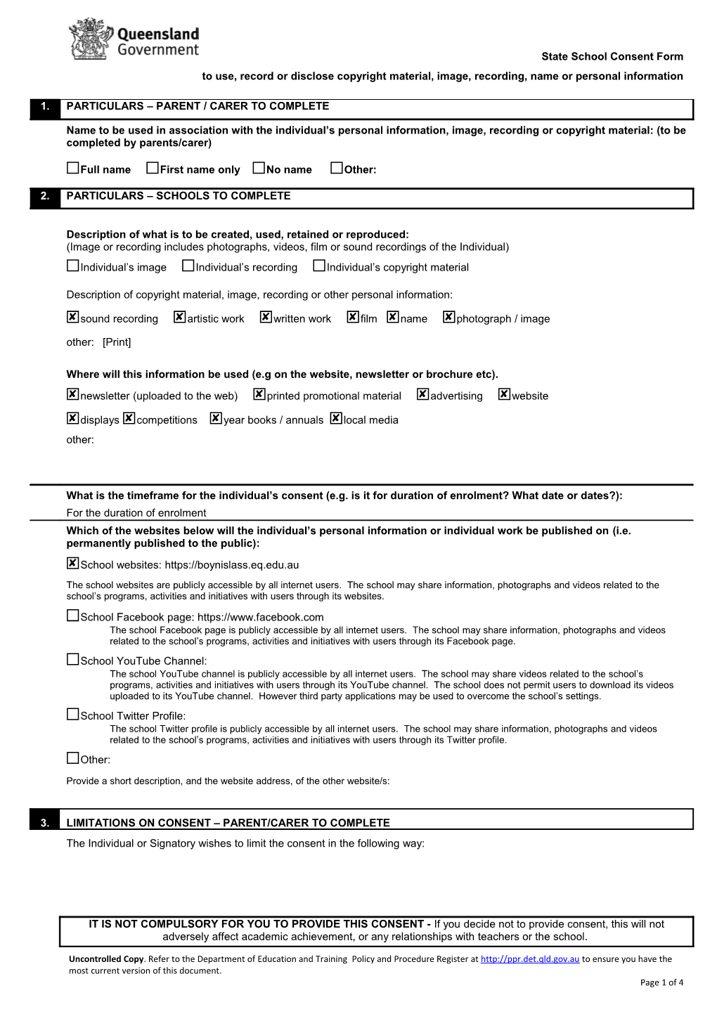 School Media Consent Form